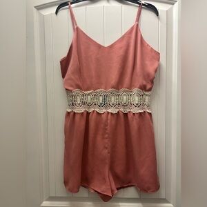 rue21 Rose Pink Satin Romper with Crochet Waistband